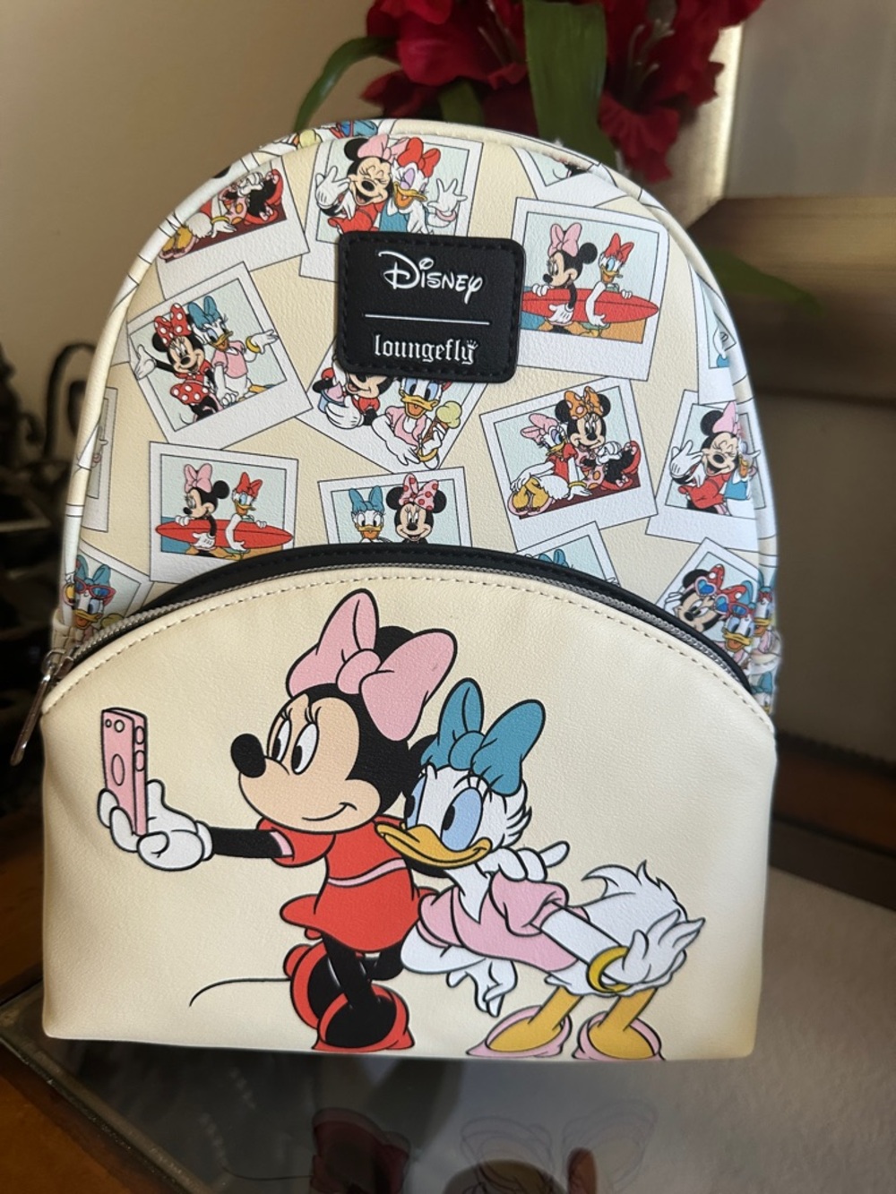 Loungefly Beige Minnie & Daisy Kids Mini Backpack with Pink and Blue Accents